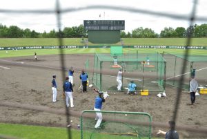 試合前練習中のファイターズ選手達
